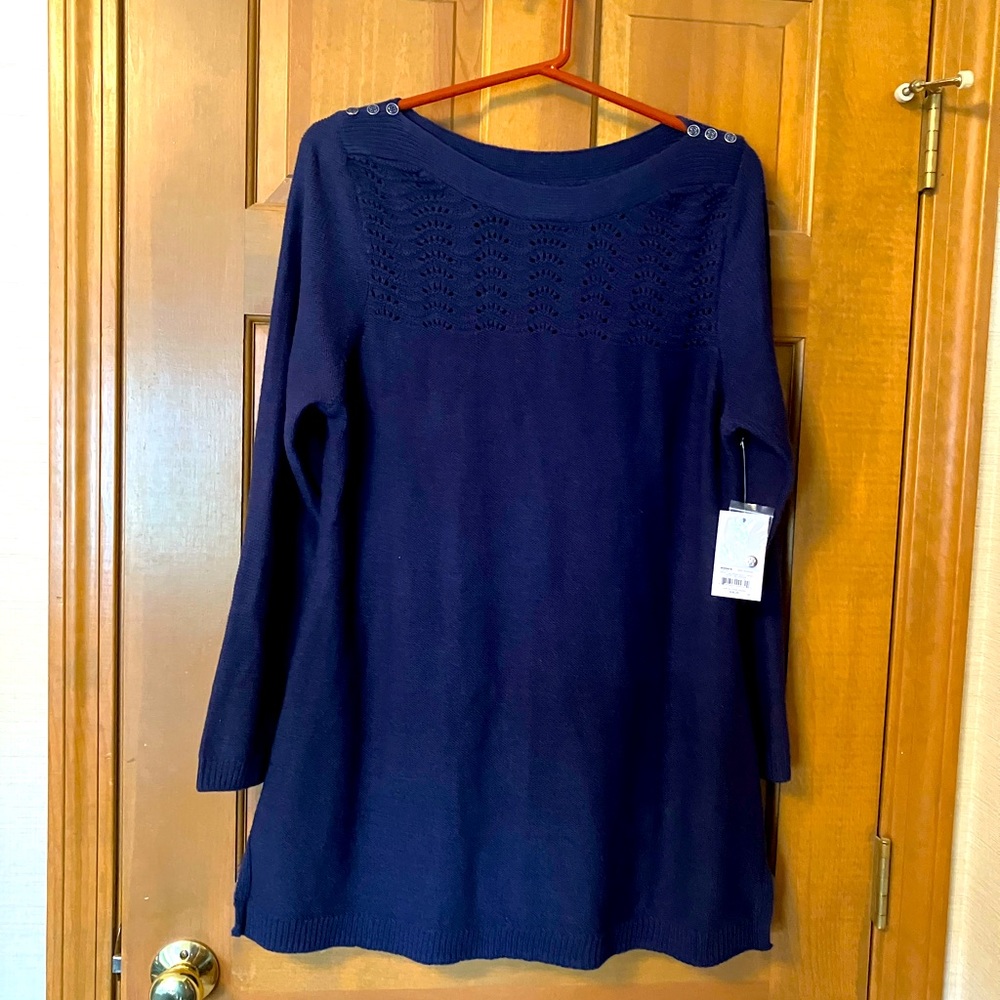 Ladies Navy Croft & Barrow Boat Neck Sweater